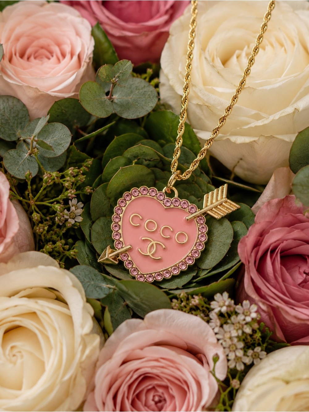 Authentic EUC Double CC 
stamped pink enamel heart 
Pull on 18k 18” rope chain - Picture 3 of 6